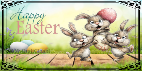 RECTANGLE SHAPED Digital Graphic Design CERAMIC TILE Easter 3 Bunnies Dancing- PNG SVG PDF JPEG Lake House Farmhouse Country Home Cabin HOLIDAY Wall Art Shelf Sitter Decor Gift Crafters Delight - JAMsCraftCloset