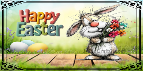 RECTANGLE SHAPED Digital Graphic Design CERAMIC TILE Easter BUNNY WITH FLOWERS - PNG SVG PDF JPEG Farmhouse Country Home HOLIDAY Wall Art Shelf Sitter Decor Gift Crafters Delight - JAMsCraftCloset