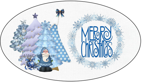 OVAL SHAPED Digital Graphic Design BLUE MERRY CHRISTMAS TREES AND SANTA Sublimation PNG SVG Christmas Decor ake House Sign Farmhouse Country Home Cabin Wall Art Decor Wreath Design Gift Crafters Delight - JAMsCraftCloset
