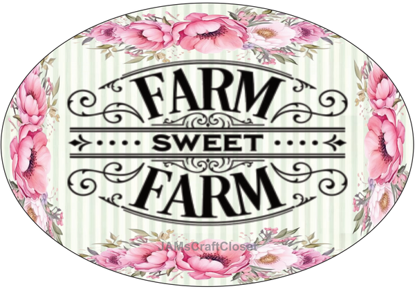OVAL SHAPED Digital Graphic Design BOLD YELLOW FARM SWEET FARM PEONIES Sublimation Decoupage PNG SVG House Sign Farmhouse Country Home Cabin Wall Art Decor Wreath Design Gift Crafters Delight - JAMsCraftCloset