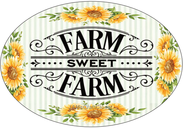 OVAL SHAPED Digital Graphic Design BOLD YELLOW FARM SWEET FARM SUNFLOWERS Sublimation Decoupage PNG SVG House Sign Farmhouse Country Home Cabin Wall Art Decor Wreath Design Gift Crafters Delight - JAMsCraftCloset