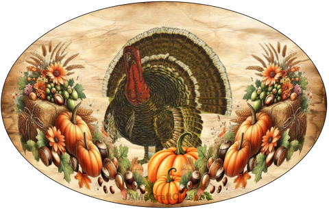 OVAL SHAPED Digital Graphic Design TURKEY AND PUMPKINS Thanksgiving Sublimation Decoupage PNG SVG Farmhouse Country Home Wall Art Shelf Sitter Decor Gift Crafters Delight - JAMsCraftCloset