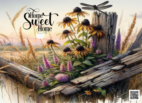 DIGITAL RECTANGLE Graphic Design HOME SWEET HOME YELLOW DAISIES AND DRAGONFLY - PNG SVG JPEG PDF Farmhouse Country Cabin POSITIVE SAYING Wall Art Home Decor Gift Crafters Delight - JAMsCraftCloset