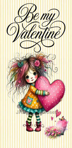 Digital Rectangle Graphic Design BE MY VALENTINE - GIRL WITH HEART - PNG SVG PDF JPEG Farmhouse Country Home VALENTINE'S DAY HOLIDAY Decoupage Sublimation &nbsp;Design Gift Crafters Delight - JAMsCraftCloset
