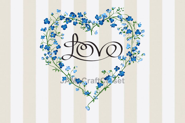 Digital Rectangle Graphic Design VALENTINE LOVE - BLUE FLORAL HEART - PNG SVG PDF JPEG Farmhouse Country Home VALENTINE'S DAY HOLIDAY Decoupage Sublimation &nbsp;Design Gift Crafters Delight - JAMsCraftCloset