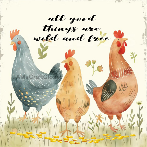 RECTANGLE SHAPED Digital Graphic Design HENS - WILD AND FREE - PNG SVG Lake House Sign Farmhouse Country Home Cabin Wall Art Shelf Sitter Decor Chef Gift Crafters Delight - JAMsCraftCloset