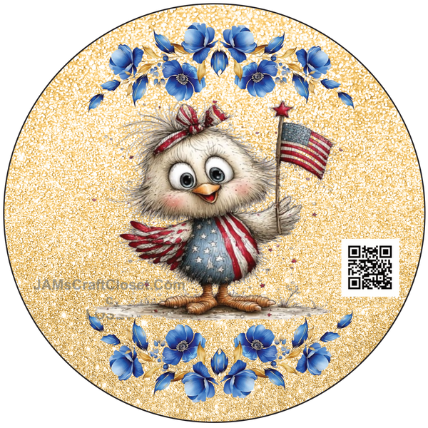 DIGITAL ROUND Graphic Design PATRIOTIC 4th OF JULY CHICK WITH FLAG - PNG-JPEG-PDF-SVG-Decoupage-Sublimation Design Graphic Country Farmhouse Home Decor HOLIDAY Decor Gift Crafters Delight - JAMsCraftCloset