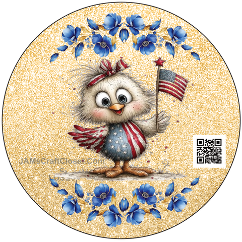 DIGITAL ROUND Graphic Design PATRIOTIC 4th OF JULY CHICK WITH FLAG - PNG-JPEG-PDF-SVG-Decoupage-Sublimation Design Graphic Country Farmhouse Home Decor HOLIDAY Decor Gift Crafters Delight - JAMsCraftCloset