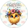 ROUND DIGITAL Graphic Design CHICK WITH FLOWERS IN HER HAIR - HAPPY EASTER Sublimation PNG SVG Country Farmhouse Home Decor Sign Shelf Sitter Wall Art Decor Wreath EASTER Design Gift Crafters Delight - JAMsCraftCloset