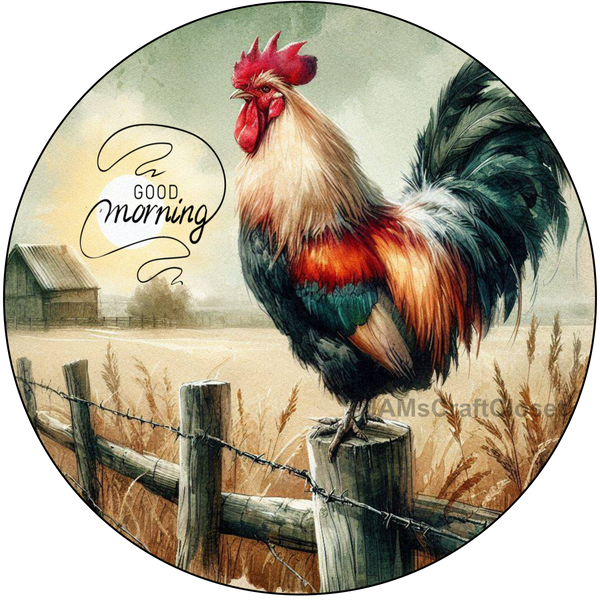 DIGITAL ROUND Graphic Design GOOD MORNING ROOSTER Sublimation Decoupage PNG SVG Country Farmhouse Home Decor KITCHEN Sign Shelf Sitter Wall Art Decor Wreath Design Gift Crafters Delight - JAMsCraftCloset