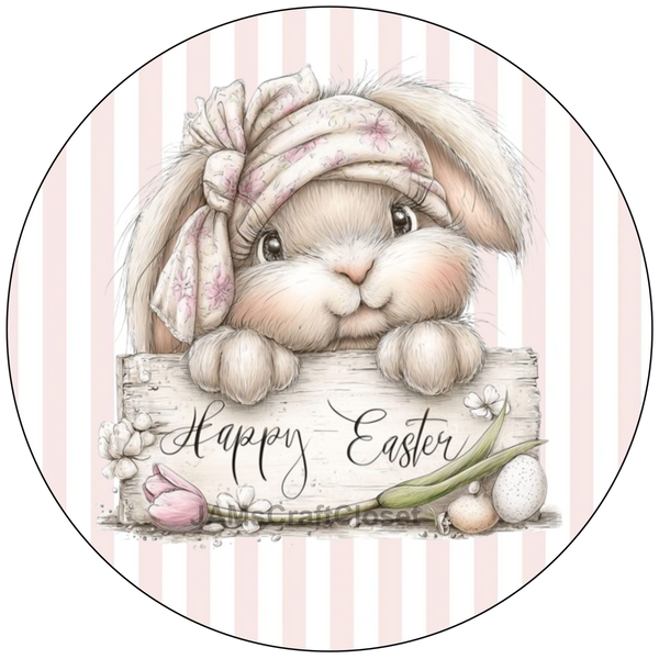 ROUND DIGITAL Graphic Design HAPPY EASTER BUNNY Sublimation PNG SVG Country Farmhouse Home Decor Sign Shelf Sitter Wall Art Decor Wreath EASTER Design Gift Crafters Delight - JAMsCraftCloset