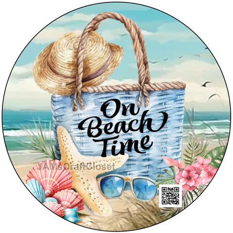 DIGITAL ROUND Graphic Design - ON BEACH TIME - Beach Coastal Decor Wedding Gift HOME DECOR Sublimation Decoupage PNG SVG PDF JPEG Wall Art Shelf Sitter Gift Crafters Delight - JAMsCraftCloset