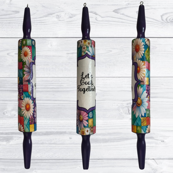 Rolling Pin Hand Painted Decoupaged Country Farmhouse Decor LET'S COOK TOGETHER Kitchen Decor Gift Idea - JAMsCraftCloset
