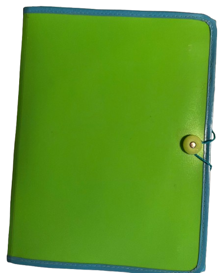 Vintage Lime Green and Aqua Trimmed Soft Plastic tri-fold Portfolio With File Folder Section - Document Pocket - Pen Holders - 2 Smaller Pockets - Pre-Owned - JAMsCraftCloset