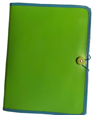 Vintage Lime Green and Aqua Trimmed Soft Plastic tri-fold Portfolio With File Folder Section - Document Pocket - Pen Holders - 2 Smaller Pockets - Pre-Owned - JAMsCraftCloset