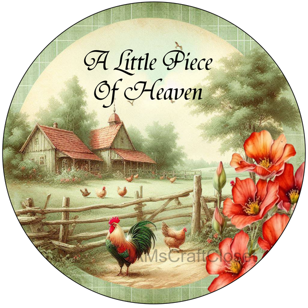 ROUND Digital Graphic Design A LITTLE BIT OF HEAVEN Farm Chickens Wedding Gift First Home Sublimation Decoupage PNG SVG Country Farmhouse Home Kitchen Decor Wall Art Shelf Sitter Gift Crafters Delight - JAMsCraftCloset