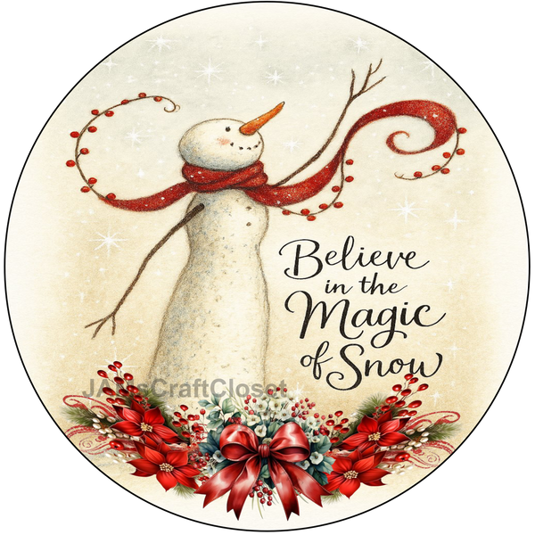 ROUND Digital Graphic Design BELIEVE IN THE MAGIC OF SNOW - CHRISTMAS DESIGN PNG-JPEG-PDF-SVG-Decoupage-Sublimation Design Graphic Country Farmhouse Home Decor HOLIDAY Decor Gift Crafters Delight- JAMsCraftCloset