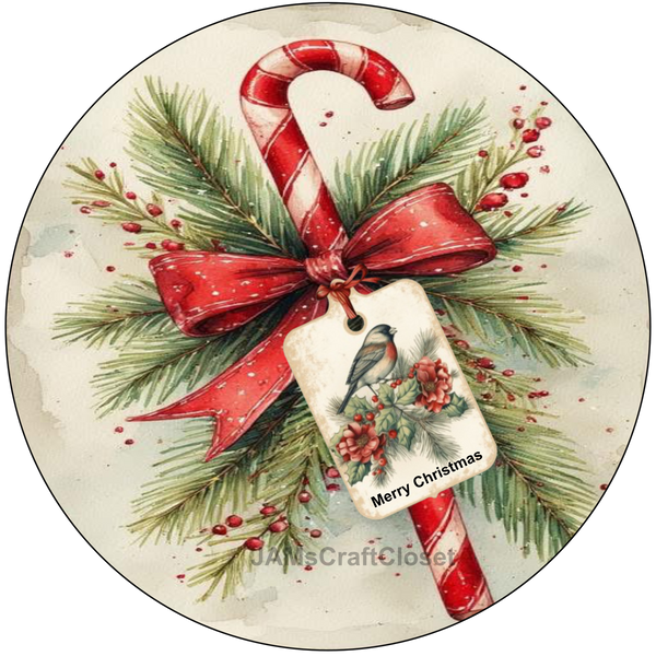 ROUND Digital Graphic Design CANDY CANE MERRY CHRISTMAS - CHRISTMAS DESIGN PNG-JPEG-PDF-SVG-Decoupage-Sublimation Design Graphic Country Farmhouse Home Decor HOLIDAY Decor Gift Crafters Delight- JAMsCraftCloset