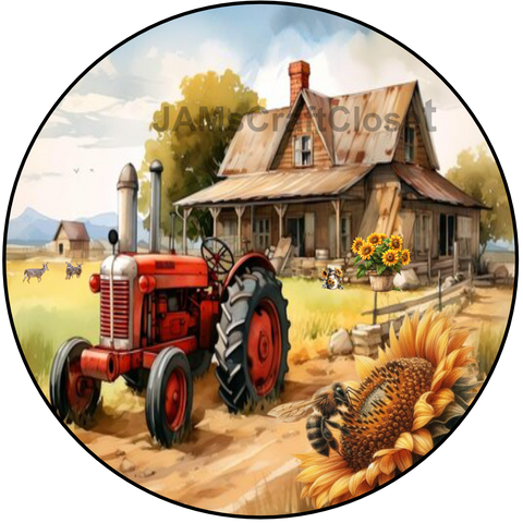 ROUND Digital Graphic Design DEER HOUSE TRACTOR Floral Wedding Gift First Home Sublimation Decoupage PNG SVG Country Farmhouse Home Kitchen Decor Wall Art Shelf Sitter Gift Crafters Delight - JAMsCraftCloset