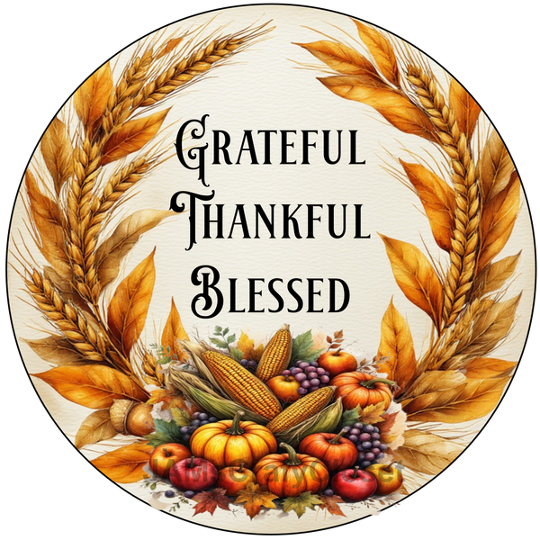 ROUND Digital Graphic Design - GRATEFUL THANKFUL BLESSED - Wedding Gift HOME DECOR Sublimation Decoupage PNG SVG PDF JPEG Country Farmhouse Wall Art Shelf Sitter Gift Crafters Delight - JAMsCraftCloset