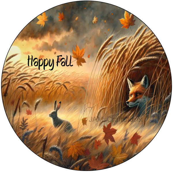 ROUND Digital Graphic Design HAPPY FALL - FOX BUNNIES and LEAVES Decor Lake Scene With Animals First Home Sublimation Decoupage PNG SVG Country Farmhouse Home Decor Wall Art Shelf Sitter Gift Crafters Delight - JAMsCraftCloset