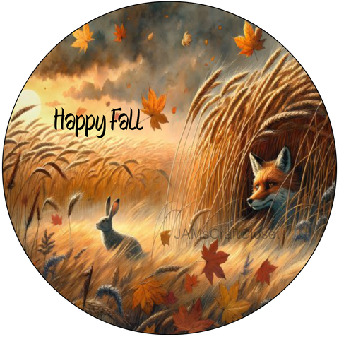 ROUND Digital Graphic Design HAPPY FALL - FOX BUNNIES and LEAVES Decor Lake Scene With Animals First Home Sublimation Decoupage PNG SVG Country Farmhouse Home Decor Wall Art Shelf Sitter Gift Crafters Delight - JAMsCraftCloset