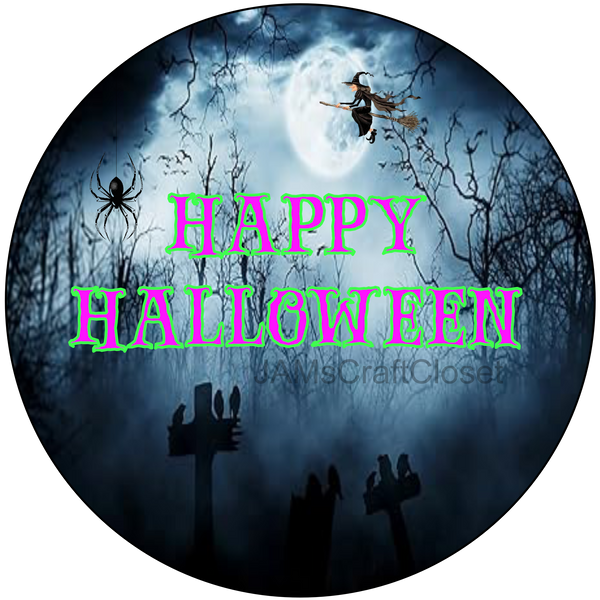 ROUND DIGITAL Graphic Design HAPPY HALLOWEEN Halloween Sublimation Decoupage PNG SVG Country Farmhouse Home Decor Sign Shelf Sitter Wall Art Decor Wreath Design Gift Crafters Delight - JAMsCraftCloset