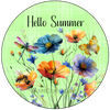 ROUND Digital Graphic Design HELLO SUMMER Green With Dragonfly Butterfly Bee Floral Wedding Gift First Home Sublimation Decoupage PNG SVG Country Farmhouse Home Decor Wall Art Shelf Sitter Gift Crafters Delight - JAMsCraftCloset