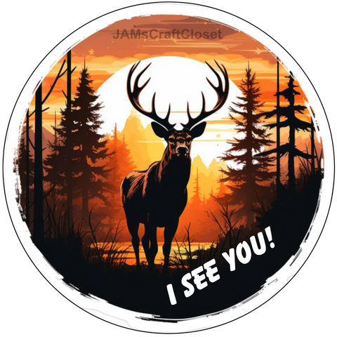 ROUND Digital Graphic Design I SEE YOU - Deer In The Moonlight Decor Lake Scene With Animals First Home Sublimation Decoupage PNG SVG Country Farmhouse Home Decor Wall Art Shelf Sitter Gift Crafters Delight - JAMsCraftCloset
