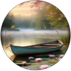 ROUND Digital Graphic Design LONELY BOAT WITH DEER AND FISH Decor Lake Scene With Animals First Home Sublimation Decoupage PNG SVG Country Farmhouse Home Decor Wall Art Shelf Sitter Gift Crafters Delight - JAMsCraftCloset
