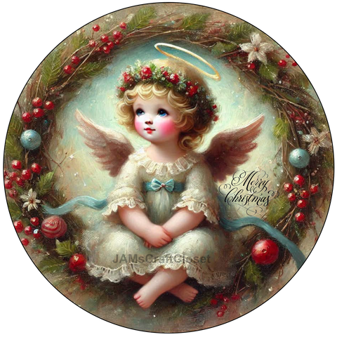 ROUND Digital Graphic Design VINTAGE CHRISTMAS ANGEL Gift First Home Sublimation Decoupage PNG SVG Country Farmhouse Home Decor Wall Art Decor Gift Crafters Delight - JAMsCraftCloset