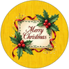 ROUND Digital Graphic Design &nbsp;Merry Christmas Holly Berries Yellow Background - CHRISTMAS DESIGN PNG-JPEG-PDF-SVG-Decoupage-Sublimation Design Graphic Country Farmhouse Home Decor HOLIDAY Decor Gift Crafters Delight - JAMsCraftCloset