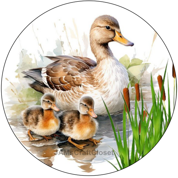 ROUND Digital Graphic Design MAMA DUCK AND BABBIES Decor Lake Scene With Animals First Home Sublimation Decoupage PNG SVG Country Farmhouse Home Decor Wall Art Shelf Sitter Gift Crafters Delight - JAMsCraftCloset