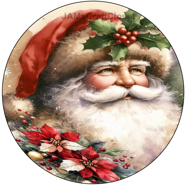 ROUND Digital Graphic Design &nbsp;SANTA FACE HOLLY POINSETTIAS - CHRISTMAS DESIGN PNG-JPEG-PDF-SVG-Decoupage-Sublimation Design Graphic Country Farmhouse Home Decor HOLIDAY Decor Gift Crafters Delight - JAMsCraftCloset