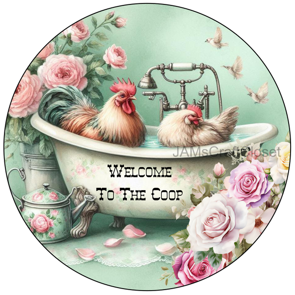 ROUND Digital Graphic Design WELCOME TO THE COOP 2 Rooster Floral Wedding Gift First Home Sublimation Decoupage PNG SVG Country Farmhouse Home Kitchen Decor Wall Art Shelf Sitter Gift Crafters Delight - JAMsCraftCloset