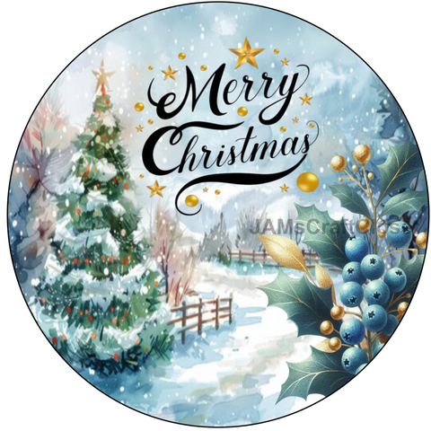 ROUND Digital Graphic Design &nbsp;WINTER BLUE SCENE- MERRY CHRISTMAS - CHRISTMAS DESIGN PNG-JPEG-PDF-SVG-Decoupage-Sublimation Design Graphic Country Farmhouse Home Decor HOLIDAY Decor Gift Crafters Delight - JAMsCraftCloset
