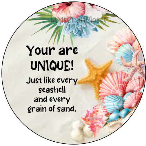 ROUND Digital Graphic Design YOU ARE UNIQUE - SEASHELLS AND SAND Sublimation PNG SVG Lakehouse Beach House Sign KITCHEN Wall Art Decor Wreath Design Love Gift Crafters Delight HAPPY CRAFTING - JAMsCraftCloset