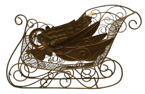 Sleigh Small Gold Metal Meshed ANGEL Sleigh Holiday Christmas Decoration Table Top Vintage Gift Idea - JAMsCraftCloset