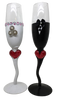 Stemware Glasses BRIDE and GROOM Champagne Toasting Glasses WEDDING Hand Painted Black and White With Bling and Heart Barware Bar Decor Drinkware Kitchen Decor Country Decor Gift One of a Kind - JAMsCraftCloset