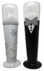 BRIDE and GROOM BEER Toasting Glasses WEDDING Hand Painted Black and White With Bling, Lace, and Silver Glitter Tie - JAMsCraftCloset