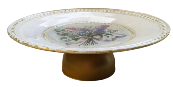Medium Glass Reverse Decoupage Cake Stand Tray FLORAL LILACS WITH BOW-Cup Cake Stand-Display-Desert Stand-Pedestal Cake Stand-Riser Cake Stand-Display Dish-Gift Idea - JAMsCraftCloset