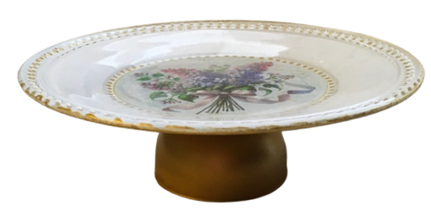 Medium Glass Reverse Decoupage Cake Stand Tray FLORAL LILACS WITH BOW-Cup Cake Stand-Display-Desert Stand-Pedestal Cake Stand-Riser Cake Stand-Display Dish-Gift Idea - JAMsCraftCloset