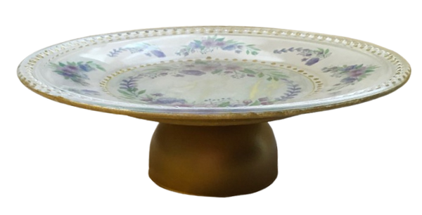 Medium Glass Reverse Decoupage Cake Stand Tray PURPLE FLORAL-Cup Cake Stand-Display-Desert Stand-Pedestal Cake Stand-Riser Cake Stand-Display Dish-Gift Idea - JAMsCraftCloset