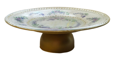 Medium Glass Reverse Decoupage Cake Stand Tray PURPLE FLORAL-Cup Cake Stand-Display-Desert Stand-Pedestal Cake Stand-Riser Cake Stand-Display Dish-Gift Idea - JAMsCraftCloset
