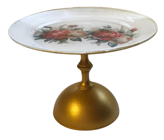 Small Glass Reverse Decoupage Cake or Cookie Stand Tray PEONIE FLORAL-Cup Cake Stand-Display-Desert Stand-Pedestal Cake Stand-Riser Cake Stand-Display Dish-Gift Idea - JAMsCraftCloset
