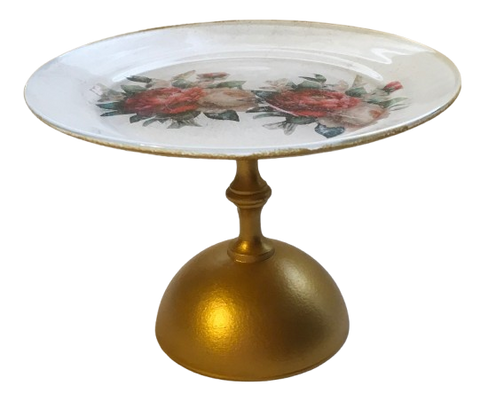 Small Glass Reverse Decoupage Cake or Cookie Stand Tray PEONIE FLORAL-Cup Cake Stand-Display-Desert Stand-Pedestal Cake Stand-Riser Cake Stand-Display Dish-Gift Idea - JAMsCraftCloset