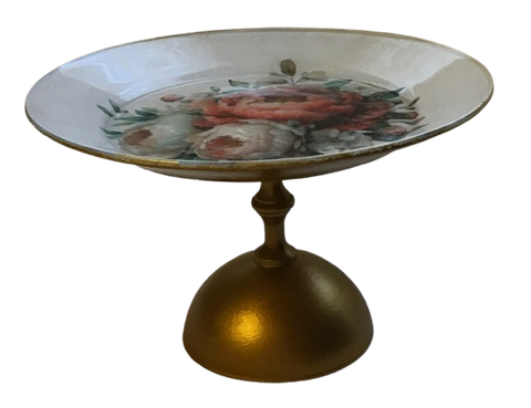 Small Glass Reverse Decoupage Cake or Cookie Stand Tray PEONIE FLORAL 2-Cup Cake Stand-Display-Desert Stand-Pedestal Cake Stand-Riser Cake Stand-Display Dish-Gift Idea