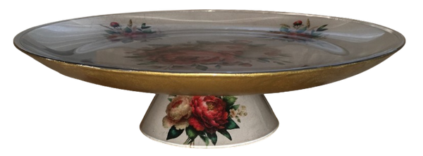 Large Glass Reverse Decoupage Cake Stand Tray FLORAL PEONIES-Cup Cake Stand-Display-Desert Stand-Pedestal Cake Stand-Riser Cake Stand-Display Dish-Gift Idea - JAMsCraftCloset