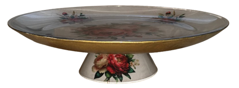 Large Glass Reverse Decoupage Cake Stand Tray FLORAL PEONIES-Cup Cake Stand-Display-Desert Stand-Pedestal Cake Stand-Riser Cake Stand-Display Dish-Gift Idea - JAMsCraftCloset