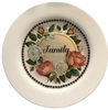 TRAY WHITE PLASTIC ROUND Decoupaged Hand Painted Upcycled Repurposed FAMILY With ROSES - Home Decor Wall Art Shelf Sitter Gift - JAMsCraftCloset